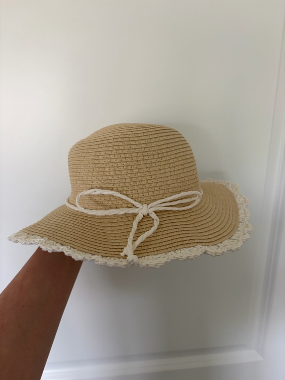 Kids Beige Sun Hat with White Trim